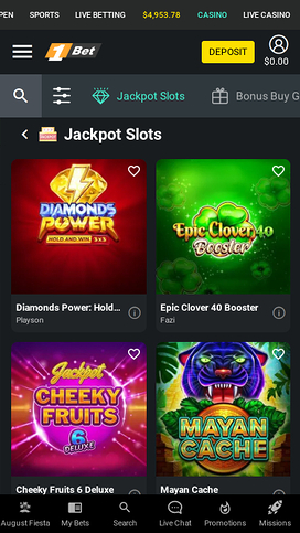 1Bet Casino Mobile Jackpot