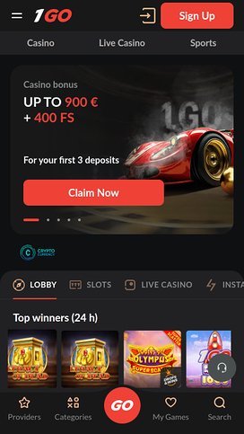 Página de inicio móvil de 1GO Casino