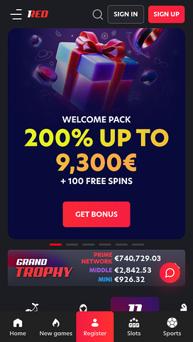 1red Casino Mobile Homepage