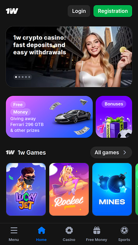 1win Casino Mobile Homepage