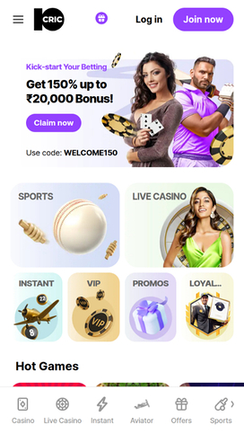 10cric Casino Mobile Homepage
