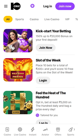10cric Casino Mobile Promotions