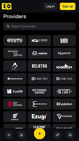 10Black Casino game developers mobile page