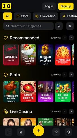 10Black Casino games mobile page