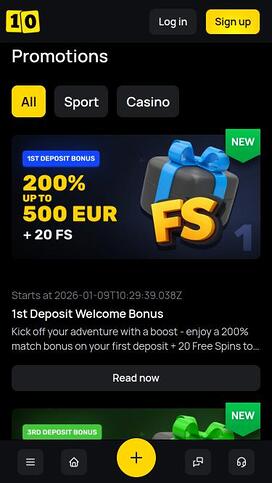 10Black Casino promotions mobile page