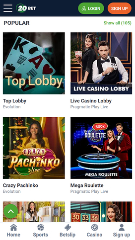 20Bet Casino Mobile Live Dealer