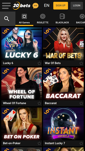20Bets Casino Mobile Live Dealer