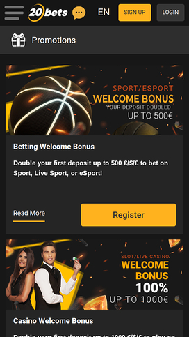 20Bets Casino Mobile Promotions