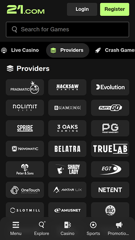 21.com Casino Mobile Game Developers