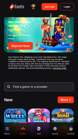 21betscasino.com Mobile Homepage
