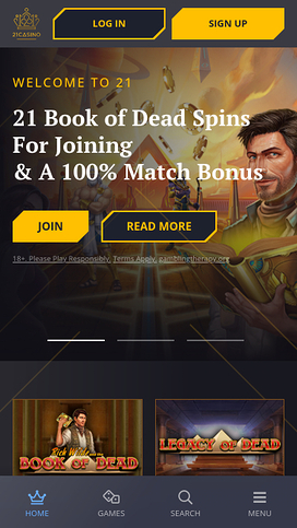 21 Casino Mobile Homepage