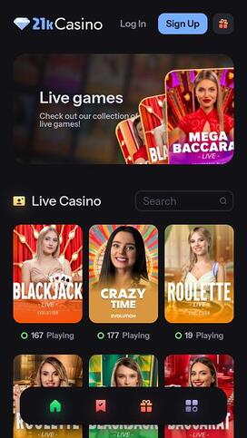 21kCasino live dealer mobile page