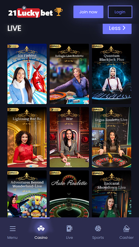 21LuckyBet Casino Mobile Live Dealer