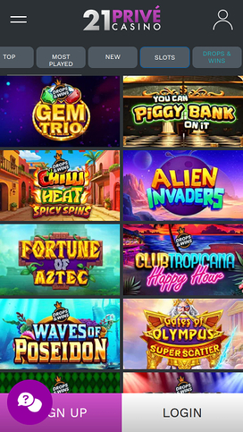 21 Prive Casino Mobile Drops and Wins