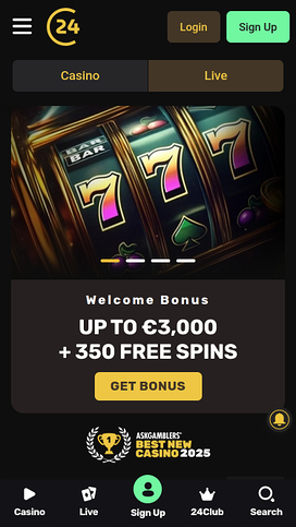 24Casino Mobile Homepage