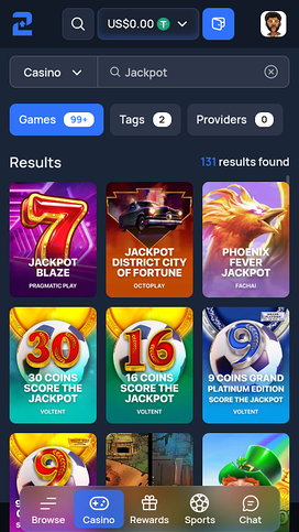 Jackpot móvil del casino 2up