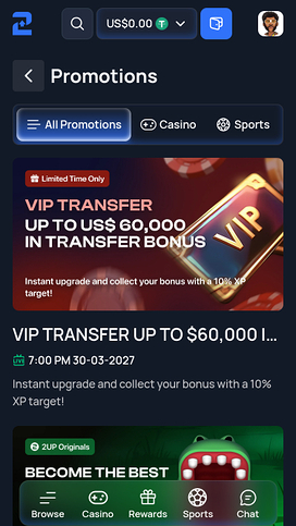 Promociones móviles de 2up Casino