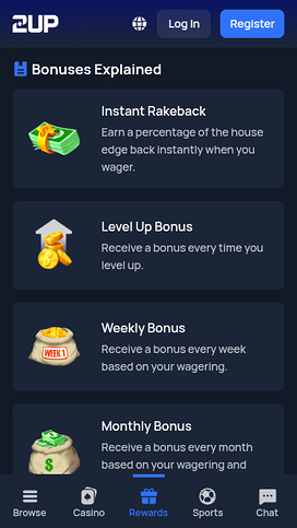 Screenshot of 2up Casino VIP Program for Mobile