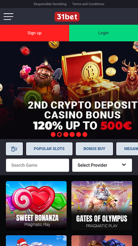 31Bet Casino Mobile Homepage