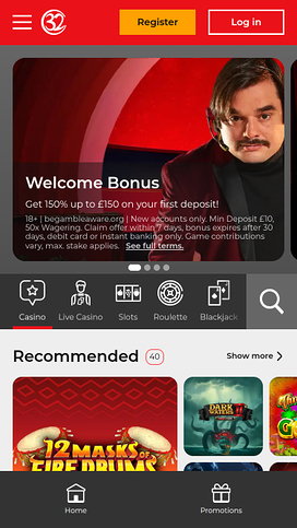 32Red Casino Mobile Homepage