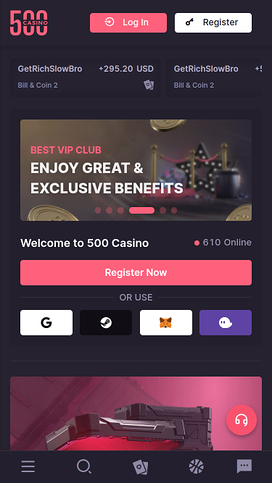 500 Casino Mobile Homepage