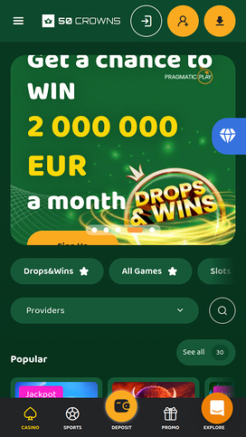 50Crowns Casino Mobile Homepage