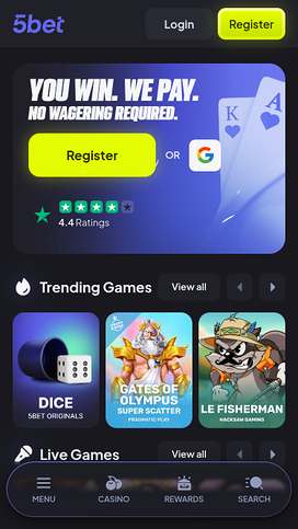 Página de inicio móvil del casino 5bet