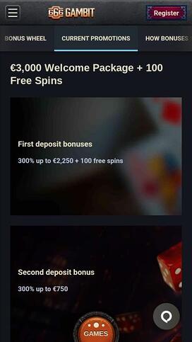 Página móvil de promociones del casino 666 Gambit