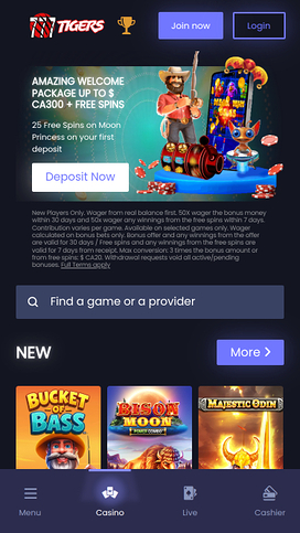 777Tigers Casino Mobile Homepage