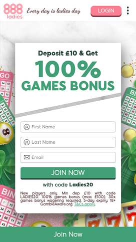 888 Ladies Casino Mobile Homepage