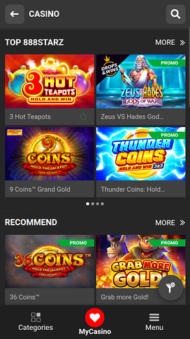 Juegos móviles del casino 888STARZ
