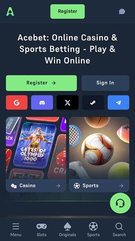 Acebet Casino mobile homepage