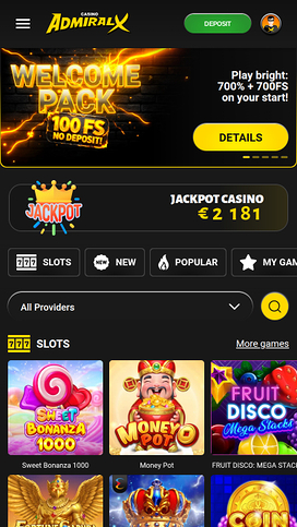 Admiral X Casino Homepage Mobile