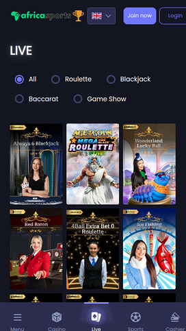 AfricaSports Casino Live Dealer Mobile