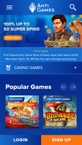 Ahti Games Casino Mobile Homepage