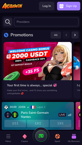 Página principal del casino Akibawin