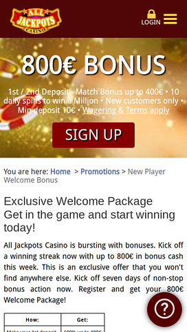All Jackpots Casino Mobile Promotions