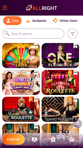 All Right Casino Mobile Live Dealer