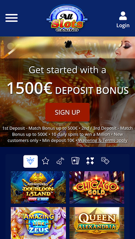 All Slots Casino Mobile Homepage