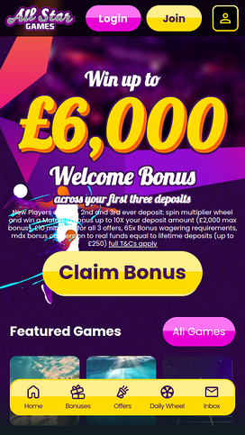 All Star Games Casino Mobile Homepage