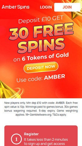 Amber Spins Casino Mobile Homepage