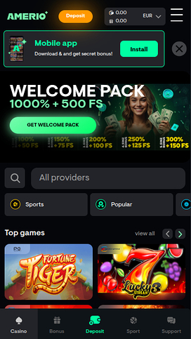 Amerio.bet Casino Mobile Homepage