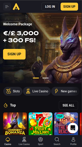 Amonbet Casino Homepage Mobile