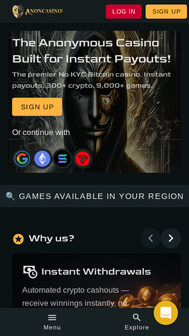 anon Casino Mobile Homepage Image
