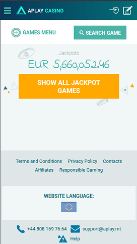 Aplay Casino Mobile Homepage