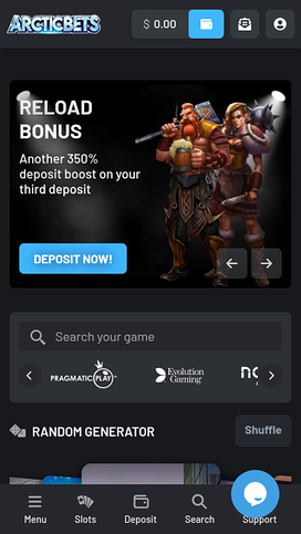  Arcticbets Casino Homepage Mobile