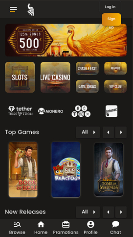 Página de inicio móvil de Art Casino