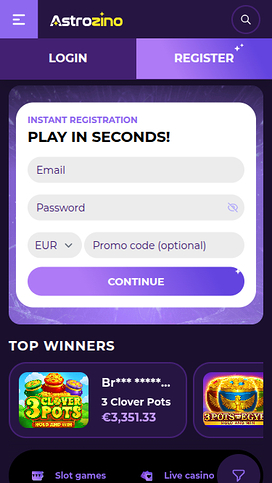 Astrozino Casino Mobile Homepage
