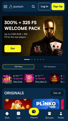 Página de inicio móvil del casino Aureonplay