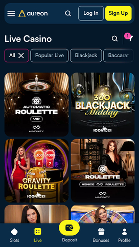 Casino Aureonplay para escritorio con crupier en vivo